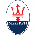 Red trident blue Maserati logo on white background