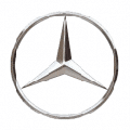Silver Mercedes Benz logo on white background