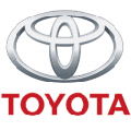 Silver and red Toyota logo on white background